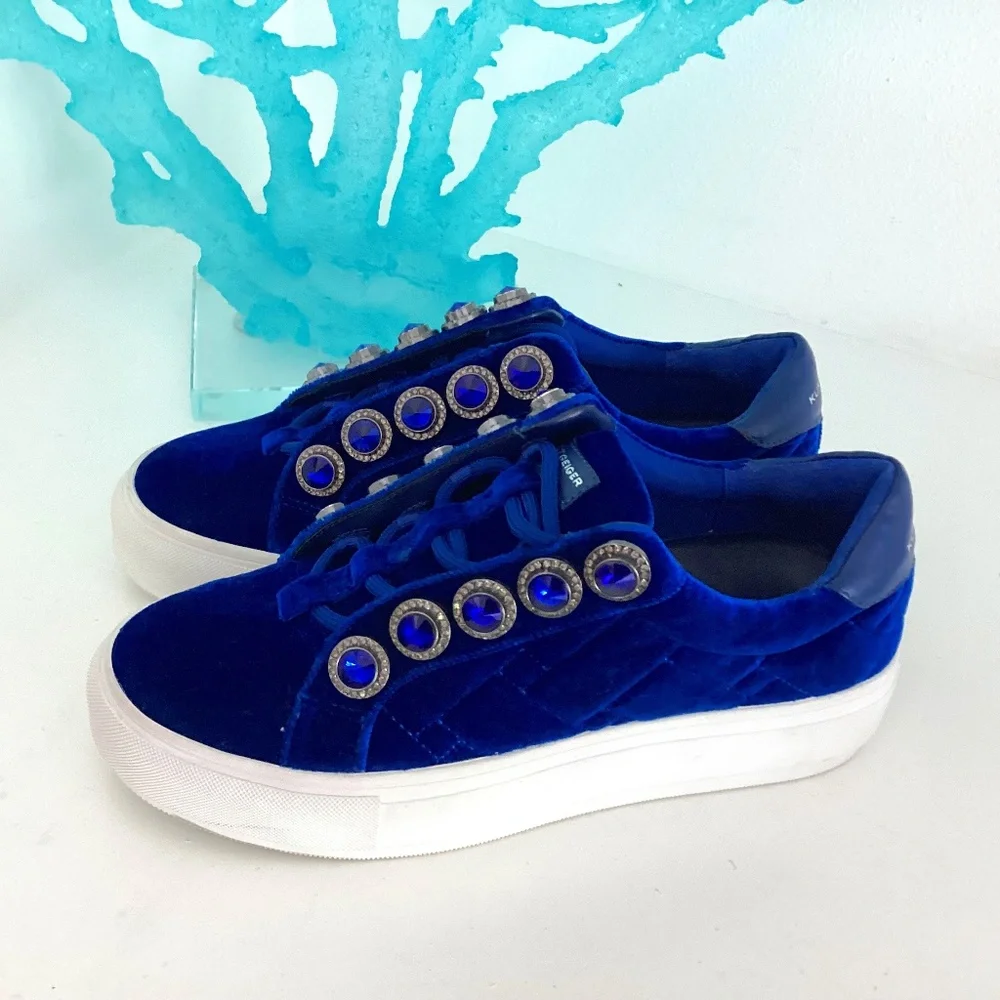 Womens Kurt Geiger London Liviah sneakers blue velevet crystal embellished Sz 6